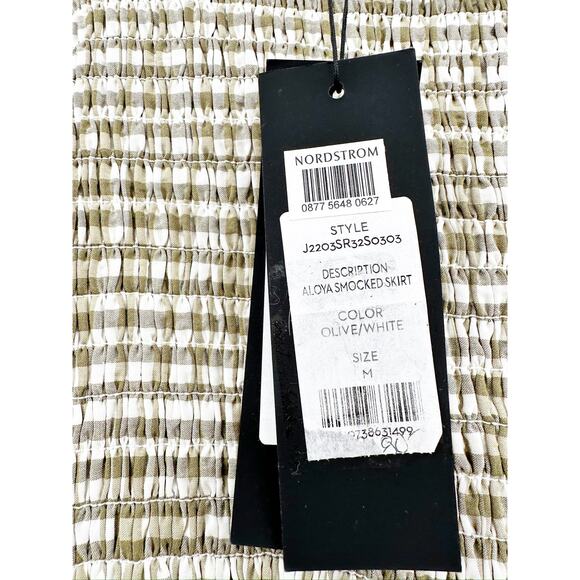 Veronica Beard Aloya Gingham Smocked Olive White Ruffle Mini Skirt Size M NWT - Picture 5 of 5
